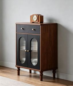 Midcentury Modern Solid Wood <b>Cabinet</b> With Oval Glass Doors 1 Drawer <b>Storage</b> Living <b>Room</b> Furniture Turned Legs - Product Image 4