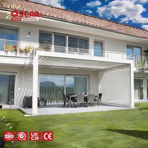 Pergola <span class=keywords><strong>da</strong></span> Esterno 4x3 M con Tetto a Lamelle Motorizzato in Alluminio, Impermeabile, Montaggio a Parete, con <span class=keywords><strong>Telecomando</strong></span>, per Arredamento <span class=keywords><strong>da</strong></span> Giardino - Product Image 1