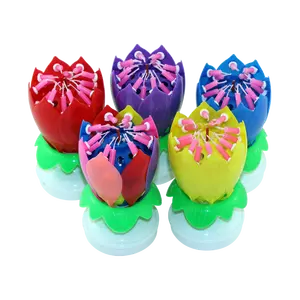 الأكثر شعبية بالجملة مواد مثبطة للهب لوتس متعددة الألوان أزهار الزهور الموسيقية شموع عيد ميلاد صنع الألعاب النارية - Product Image 1