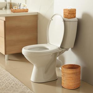 Juego de 3 Accesorios de Baño de Ratán, Decoración Tejida a Mano para el Hogar, Cesto para Papel, Caja de Pañuelos Cuadrada y Cesta de Almacenamiento - Product Image 3