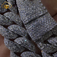 Collier Moissanite Iced Out, passe le test du diamant, style Hip Hop, 20mm, trois rangs, chaîne cubaine en Moissanite VVS