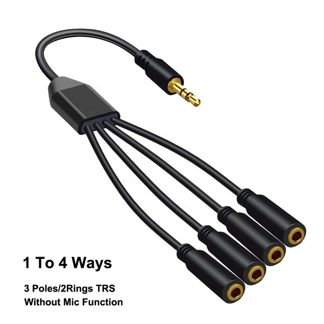 3.5mm Headphone Aux Splitter 1 to 4 Ways TRS 3 Poles or TRRS 4 Poles Male to 4 Females Extension Cable for Mobile Mp3 Speaker
