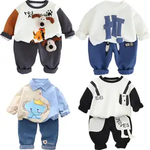 2024 Spring Autumn Casual Baby Costumes Long Sleeve Cartoon Print Sweatshirt Trousers Two Piece Kids Suits Boys Tracksuit