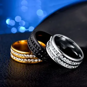 2022 인기있는 유행 반지 더블 행 다이아몬드 반지 스테인레스 스틸 멀티 컬러 커플 반지 남성 여성 선물