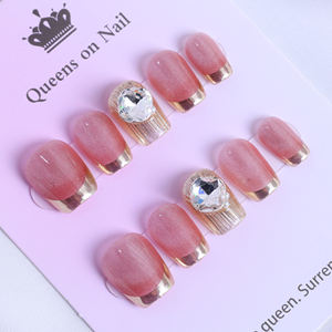 Faux Ongles de Luxe Faits Main en Acrylique, Forme Cercueil, Couverture Complète 3D, French Manucure, Motif Papillon, Haute Qualité, Colle pour Doigts - Product Image 2