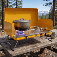 Réchaud à gaz portable pliable à 2 brûleurs, cuisinière à gaz double brûleur pour le camping en plein air, les pique-niques, la randonnée, les barbecues en plein air