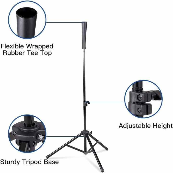 AOLIGEIJS Adjustable Baseball & Softball Batting Tee - Portable Tripod Stand With Rubber FlexTop (20.5"-29.5" Height)