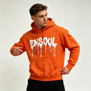 Felpa con Cappuccio Oversize Personalizzata con Effetto <span class=keywords><strong>Schizzi</strong></span> <span class=keywords><strong>di</strong></span> Vernice, 380gsm, Stampa Logo in Plastisol, per Uomo - Product Image 3