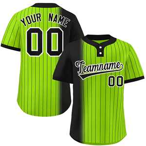 Maillot de softball personnalisé noir et vert néon à rayures dégradées, authentique, à deux boutons, tendance - Product Image 1