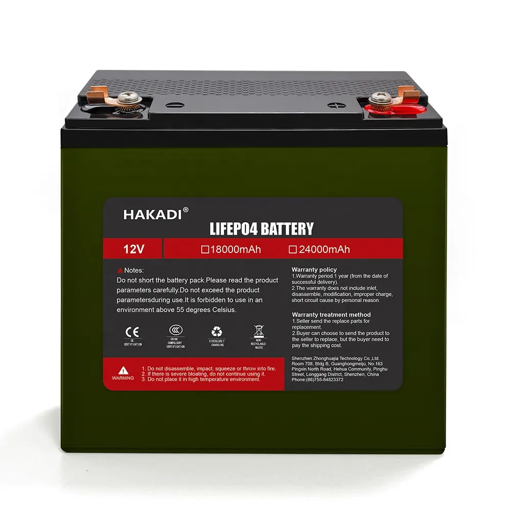 HAKADI 12V 24Ah Lifepo4 Rechargeable Battery Pack With BMS For Solar Energy Storage Boat 3000+ Cycle Life