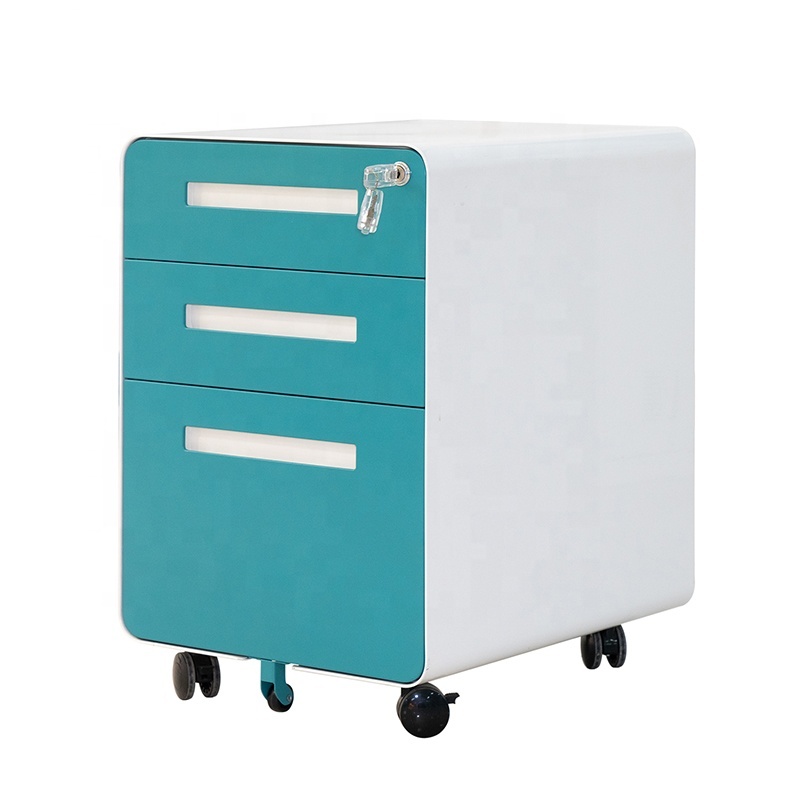 Arc Angle Design Steel Office Storage Furniture 3 Drawer Mobile File Cabinet On Wheels