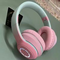 Casque sans fil pliable pour jeux, couleur macaron, avec lumière LED scintillante, pour filles et étudiantes