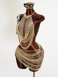 YXY-104 Fashion Women Jewelry Sexy Metallic <strong>Gold</strong> Layered Multi Layers <strong>Tops</strong> and Bottoms Thick <strong>Chain</strong> Tassel Suit Body <strong>Chain</strong> - Product Image 3