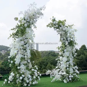 Promise Artificial Green Leaves With White Rose Wedding Arch Decorated Flower Arch For Wedding Background