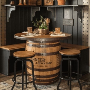 Meubles de <span class=keywords><strong>bar</strong></span> industriels vintage sur mesure, table ronde en bois massif en forme de baril - Product Image 1