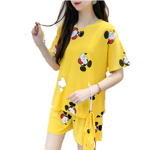 Vendita Calda Set di Abbigliamento <span class=keywords><strong>Estivo</strong></span> da Casa per Donne, <span class=keywords><strong>Pigiama</strong></span> in <span class=keywords><strong>Cotone</strong></span> con Stampa Cartoon alla Moda - Product Image 1