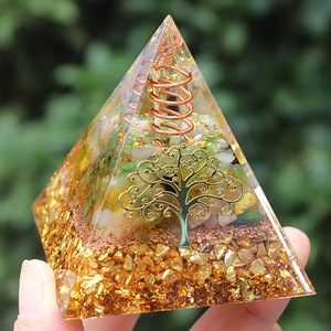 Kogiya Crystal Pyramid Resin Epoxy <b>Craft</b> With Copper Tree And Gold Shards Desktop Ornament For Home Decor - Product Image 4