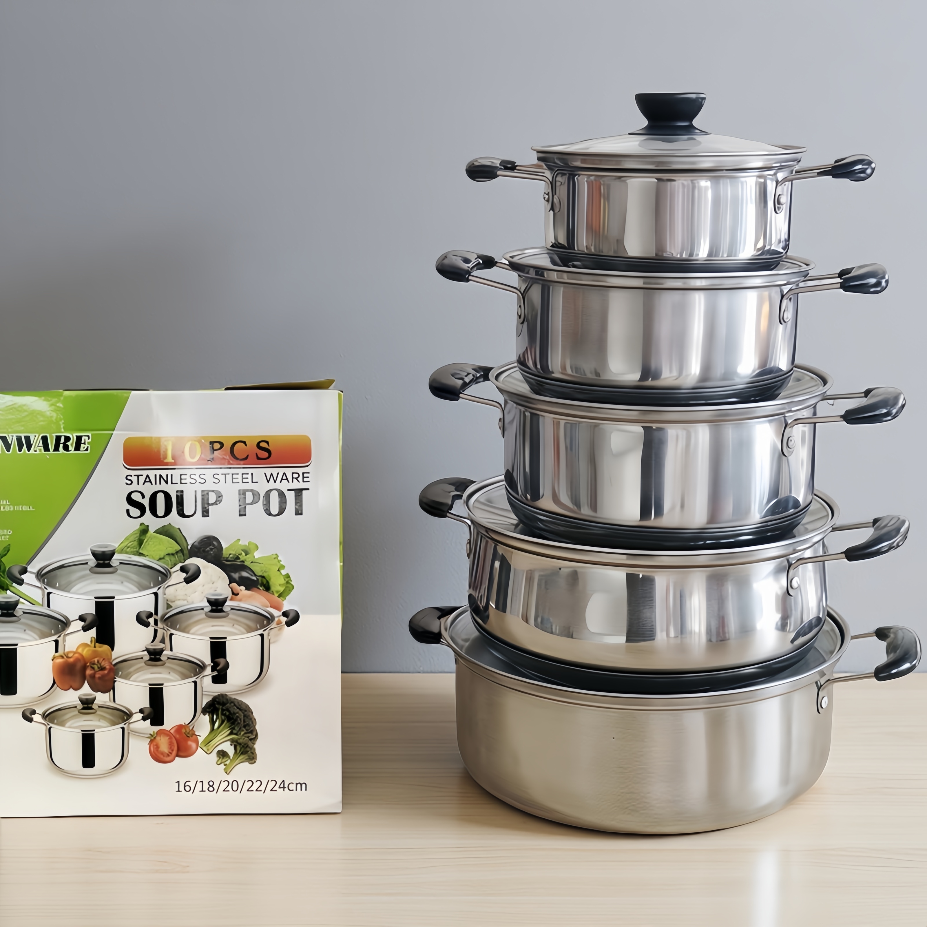 BLACK HANDLE 5 pots+5 lids