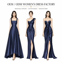 Robe de soirée longue en satin bleu marine pour femme, asymétrique, sans bretelles, col carré, collection sur mesure, OEM, ODM, vente en gros
