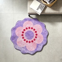 Tapis en microfibre doux et absorbant à bords festonnés motif fleur violette pour la décoration de chambre de fille