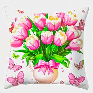 New Spring Pillow Bowknot Flower Basket Printing Cushion Cover Home Living Room Sofa Decoration Throw <b>Pillowcase</b> - Product Image 3