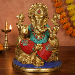 Ídolo de Ganesha Bhagwan de Latón Hecho a Mano, Estilo Art Deco y Vintage, Decoración Tradicional para el Hogar y la Oficina para Diwali - Product Image 6