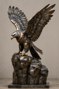 Statue d'aigle chauve en bronze aux ailes écartées, sculpture d'aigle en métal sur rocher pour la décoration extérieure de jardin, pelouse, patio, cour et aménagement paysager - Product Image 4
