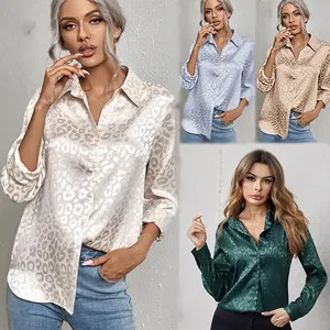 Holesale-Blusa de manga larga para mujer, camisa con estampado de leopardo, 2023