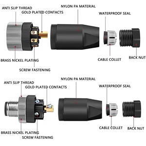 Connecteur en laiton BEXKOM M12S(Fe-S) 2 8 broches plaquées or, mâle, verrouillable par vis, blindé EMC, IP67, anti-vibration, anti-corrosion - Product Image 4