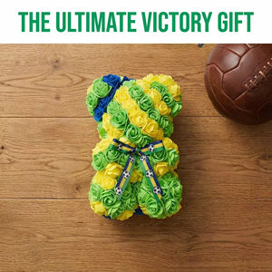 Oso de Rosas Artificiales Verde, Amarillo y Azul en Caja de Acrílico, Regalo Personalizado para Fanáticos del Fútbol Brasileño, Venta al Por Mayor para Fiestas - Product Image 4