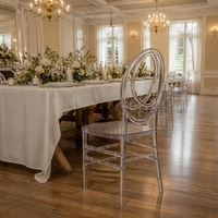 Chaise de salle à manger PC Phoenix en polycarbonate transparent, empilable, design détachable, pour location événementielle, mariages, fêtes, vente en gros