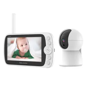 Kamera nirkabel Audio dua arah deteksi suhu hidup cerdas 5 inci desain pemantau bayi Alarm suara layar HD