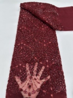 Tissu en dentelle africaine couleur or champagne, luxueux, à motifs floraux, avec de lourds embellissements, 5 yards