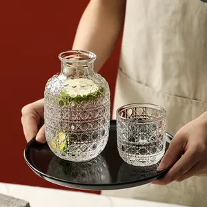 Jarro de vidro de grande capacidade para água fria em relevo, jarro de vidro para suco e chaleira, conjunto de jarros para bebidas e água fria