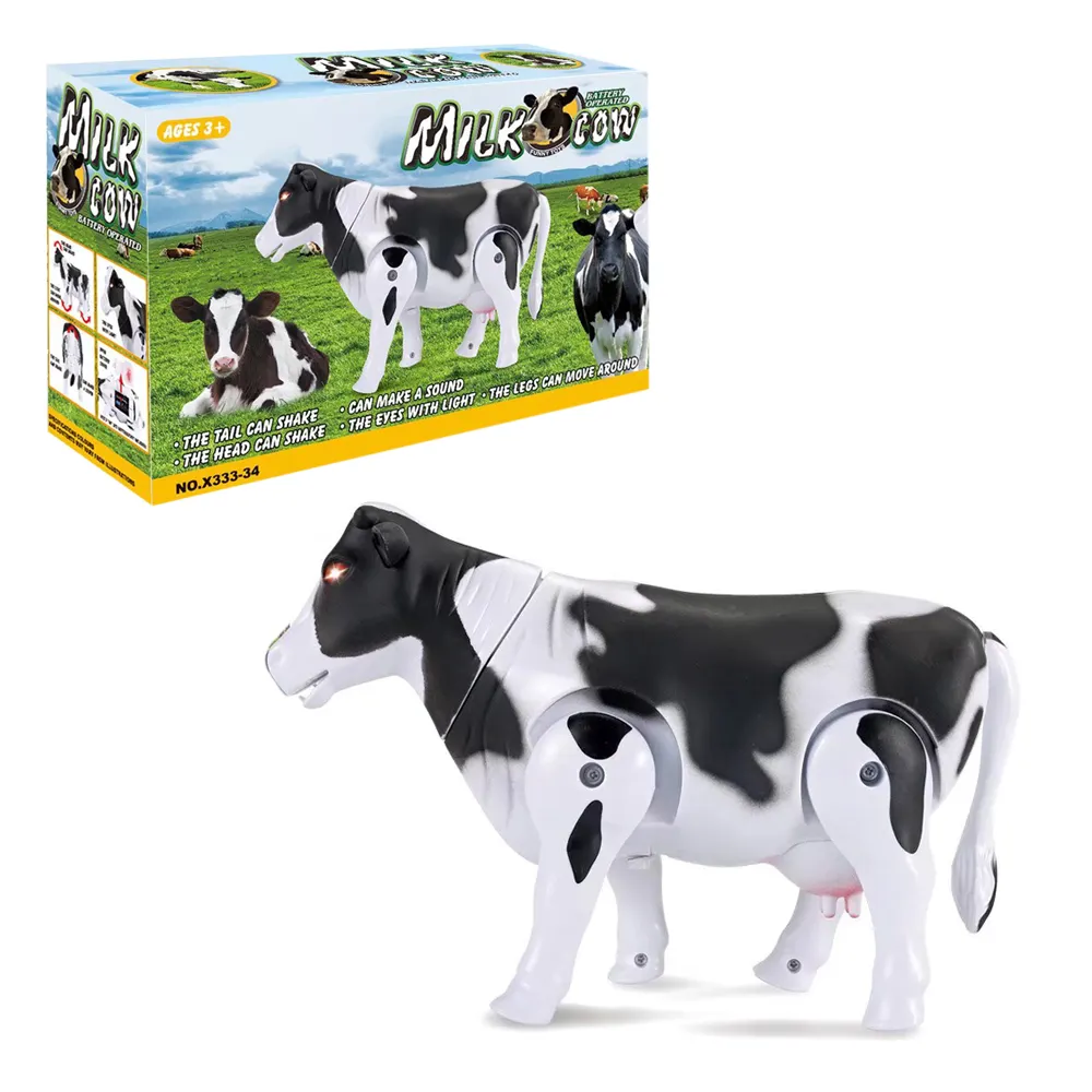 2023 toddler hediye kutusu yürüyüş çiftlik hayvan plastik pille çalışan inek oyuncak