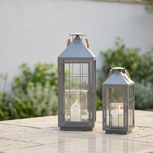 Wholesale Nordic Modern Home & Patio Decorative Gray Metal Candle Holder <b>Lantern</b> for Christmas and Easter Tabletop and Floor - Product Image 4