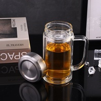 Bouteille en verre à double paroi à haute teneur en borosilicate personnalisée eau potable directe bouteille d'eau en verre publicitaire imprimée avec poignée