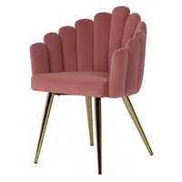 Nuovo design schienale soggiorno per il tempo libero poltrona da pranzo imbottita rosa con gamba in metallo dorato
