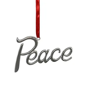 Aishang Custom Vintage Silver Peace Metal Christmas Tree Ornaments Luxury Hanging Letter H for Xmas Decor with Printed Graphics