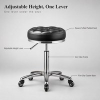 Tabouret de bar capitonné réglable avec levage pneumatique, pivotant à 360 degrés, coussin en PU, base en métal chromé, roulettes pour salon