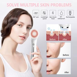 Brosse nettoyante électrique rechargeable pour le visage, appareil de beauté 5 en 1, têtes de brosses, exfoliant pour le visage, étanche, pour purifier la peau - Product Image 6