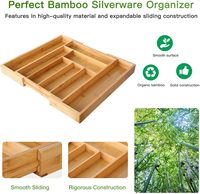 Organisateur de couverts en bambou moderne, plateau réglable de type debout, finition laquée, plateau à couverts extensible dans le tiroir
