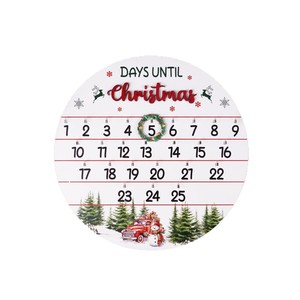 Calendrier de compte à rebours de Noël rond en bois de 10,5 pouces, décorations murales décoratives pour la décoration de la maison pendant les fêtes - Product Image 5