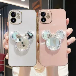 6D galvanoplastie support <span class=keywords><strong>Mickey</strong></span> miroir <span class=keywords><strong>coque</strong></span> de téléphone pour <span class=keywords><strong>Iphone</strong></span> 16 15 13 12 Pro 11 Pro Max 14 Plus <span class=keywords><strong>7</strong></span> 8 breloques pour couverture arrière indésirable - Product Image 1