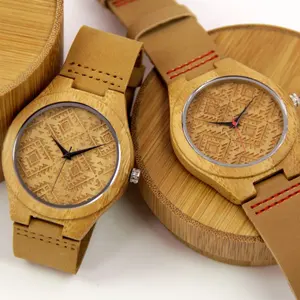 גברים עץ שעונים עם רצועת עור אמיתית מזדמן Mens שעון עץ מתנת אליו