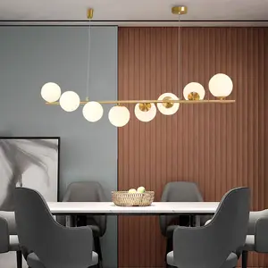 Nordic modern multi heads glass balls dining room lamp wrought iron long bar glass living room dining room chandelier