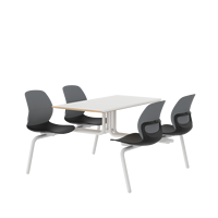 Table à manger intégrée ATWOKA avec chaises noires à dossier gris, ensemble moderne 4 places pour restaurants, écoles et cafétérias