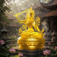 Statue de Bodhisattva Manjushri en cristal Liuli faite à la main, sculpture bouddhiste de la sagesse portant un épée, 18,5 cm, pour temple et autel domestique