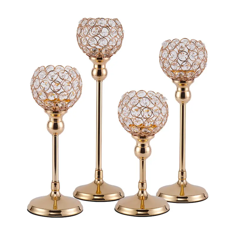 Tall Crystal Candle Holder Gold Wedding Decoration Centerpieces