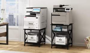 Support d'imprimante à 3 niveaux pour bureau, grande table carrée, étagères de rangement réglables en hauteur, chariot roulant avec roues industrielles - Product Image 5